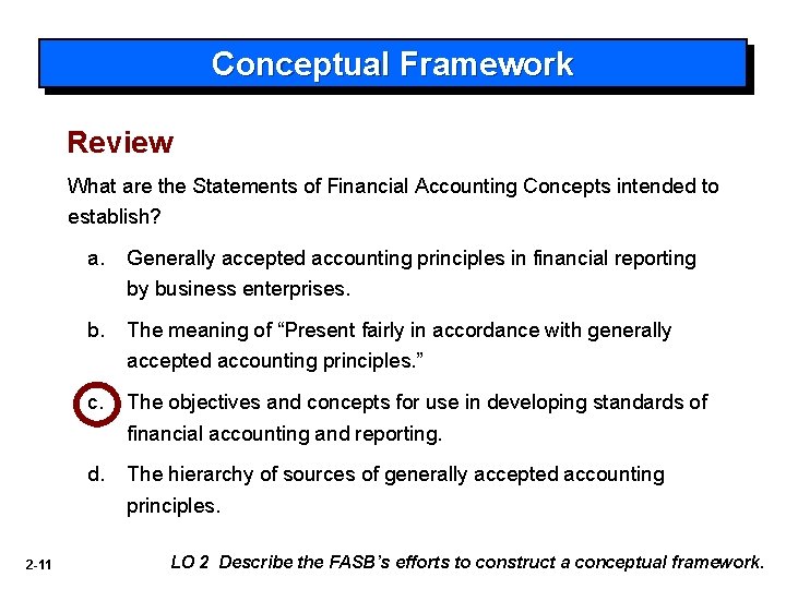 Conceptual Framework Review What are the Statements of Financial Accounting Concepts intended to establish?
