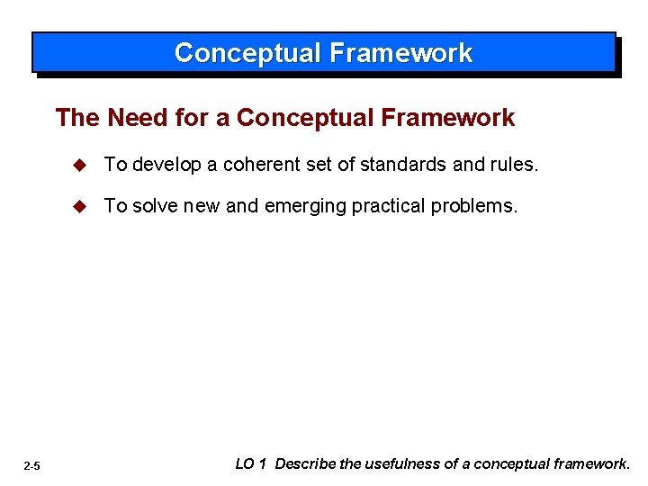 Conceptual Framework The Need for a Conceptual Framework 2 -5 u To develop a