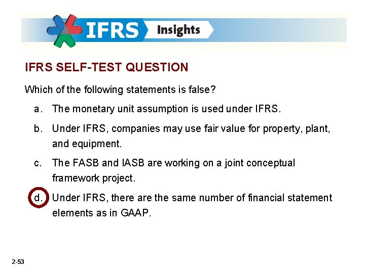 IFRS SELF-TEST QUESTION Which of the following statements is false? a. The monetary unit