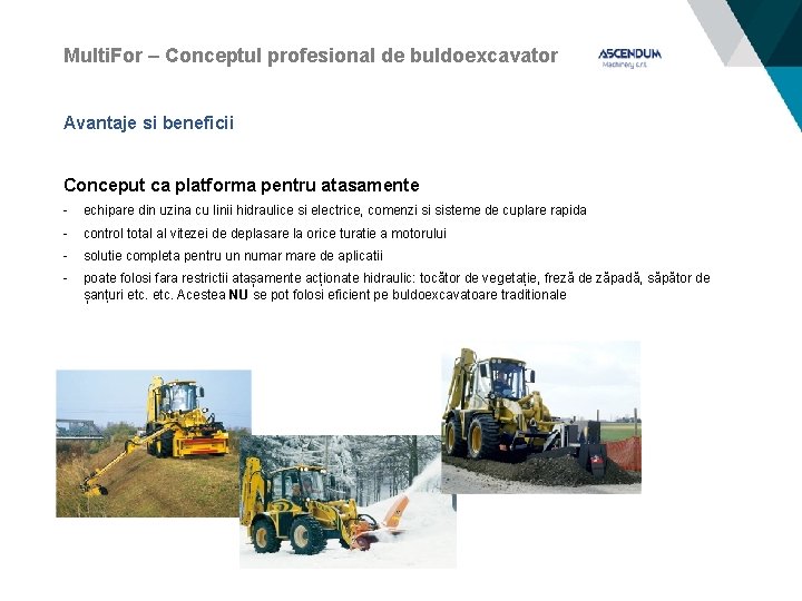 Multi. For – Conceptul profesional de buldoexcavator Avantaje si beneficii Conceput ca platforma pentru