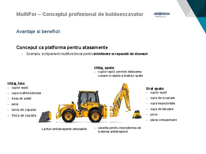 Multi. For – Conceptul profesional de buldoexcavator Avantaje si beneficii Conceput ca platforma pentru