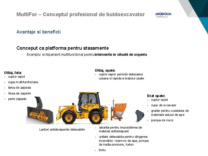 Multi. For – Conceptul profesional de buldoexcavator Avantaje si beneficii Conceput ca platforma pentru