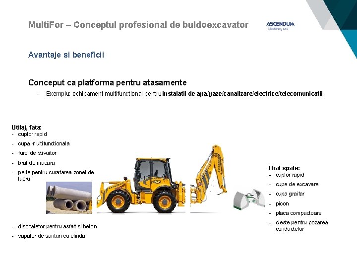Multi. For – Conceptul profesional de buldoexcavator Avantaje si beneficii Conceput ca platforma pentru