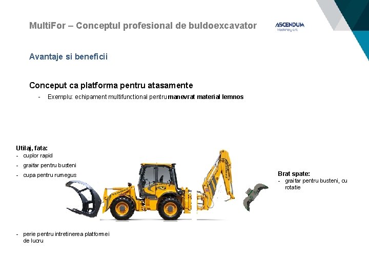 Multi. For – Conceptul profesional de buldoexcavator Avantaje si beneficii Conceput ca platforma pentru