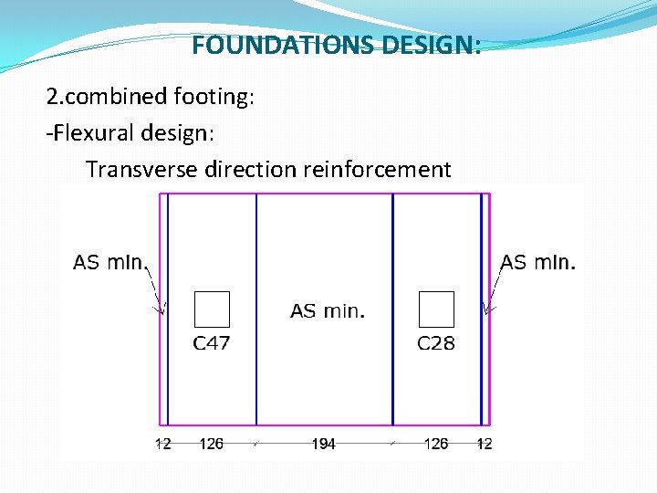 FOUNDATIONS DESIGN: 2. combined footing: -Flexural design: Transverse direction reinforcement 
