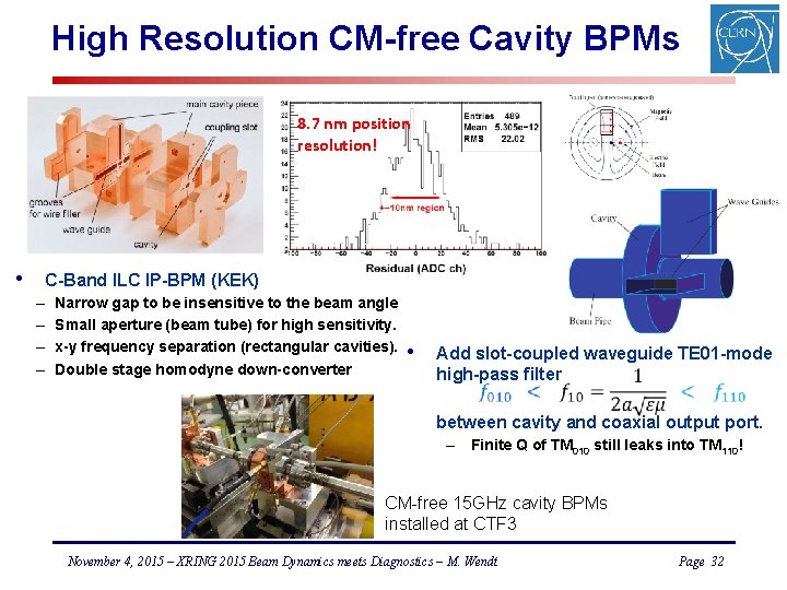 High Resolution CM-free Cavity BPMs 8. 7 nm position resolution! • C-Band ILC IP-BPM