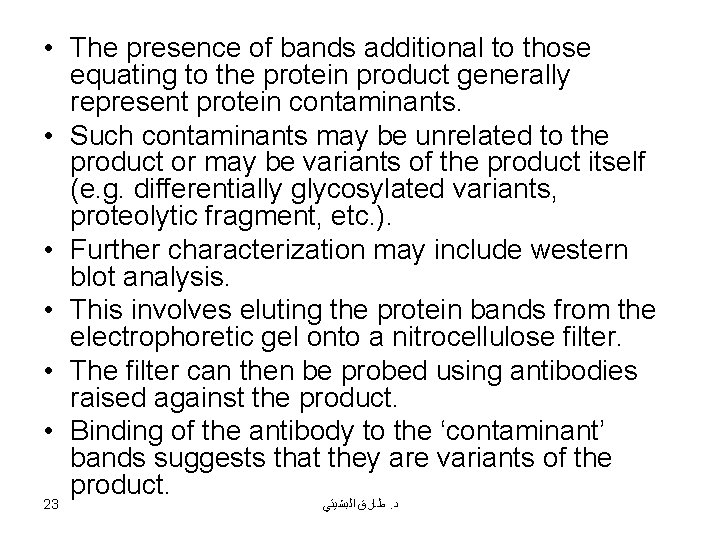  • The presence of bands additional to those equating to the protein product