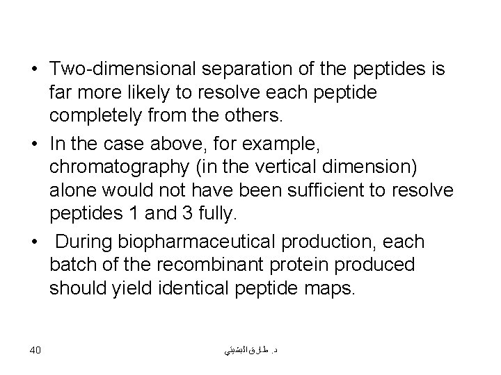 • Two-dimensional separation of the peptides is far more likely to resolve each