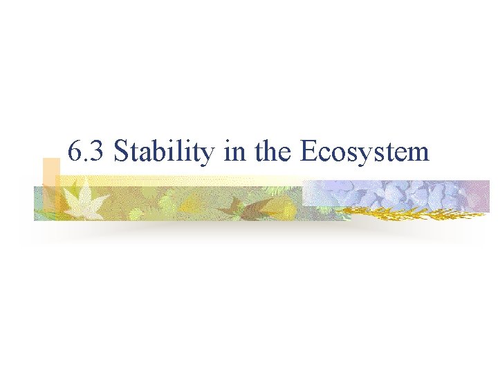 6. 3 Stability in the Ecosystem 