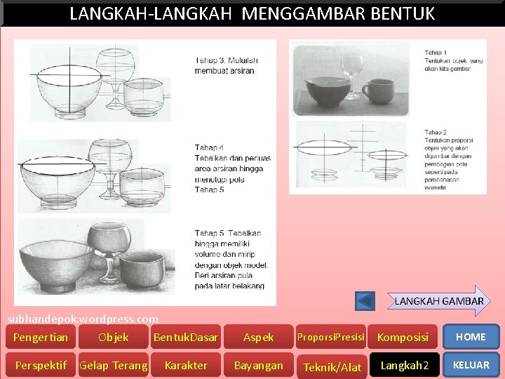 LANGKAH-LANGKAH MENGGAMBAR BENTUK LANGKAH GAMBAR subhandepok. wordpress. com Pengertian Objek Bentuk. Dasar Perspektif Gelap