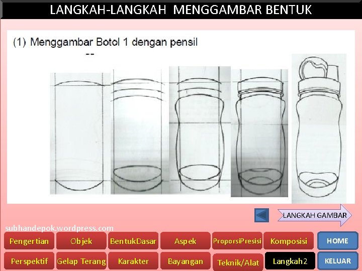 LANGKAH-LANGKAH MENGGAMBAR BENTUK LANGKAH GAMBAR subhandepok. wordpress. com Pengertian Objek Bentuk. Dasar Perspektif Gelap