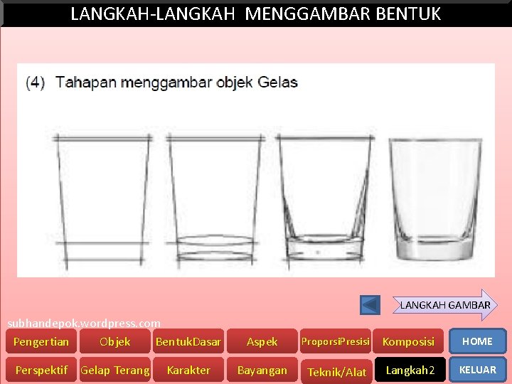 LANGKAH-LANGKAH MENGGAMBAR BENTUK LANGKAH GAMBAR subhandepok. wordpress. com Pengertian Objek Bentuk. Dasar Perspektif Gelap
