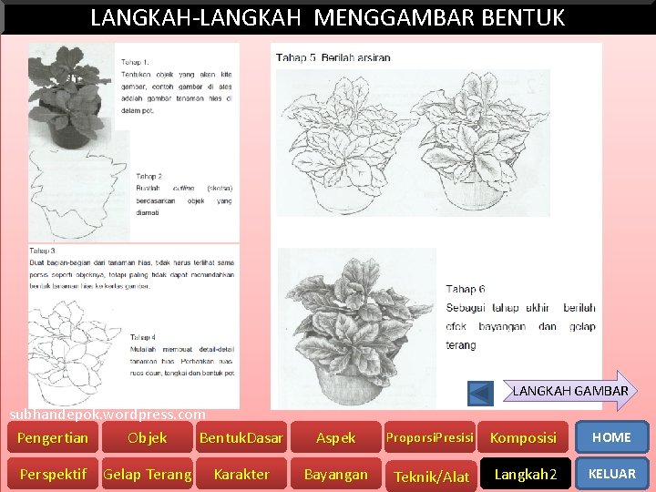 LANGKAH-LANGKAH MENGGAMBAR BENTUK LANGKAH GAMBAR subhandepok. wordpress. com Pengertian Objek Bentuk. Dasar Perspektif Gelap