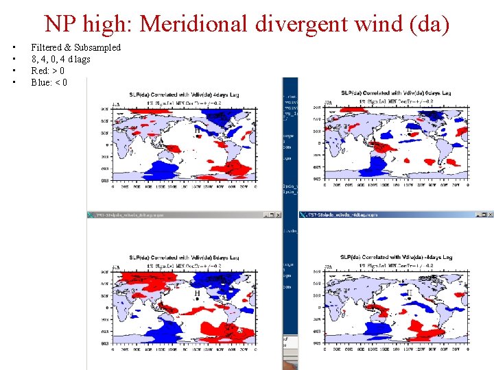 NP high: Meridional divergent wind (da) • • Filtered & Subsampled 8, 4, 0,