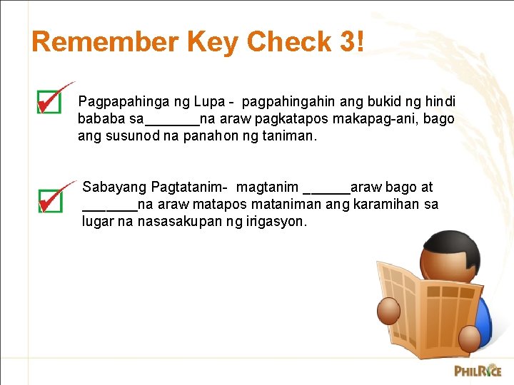 Remember Key Check 3! Pagpapahinga ng Lupa - pagpahingahin ang bukid ng hindi bababa