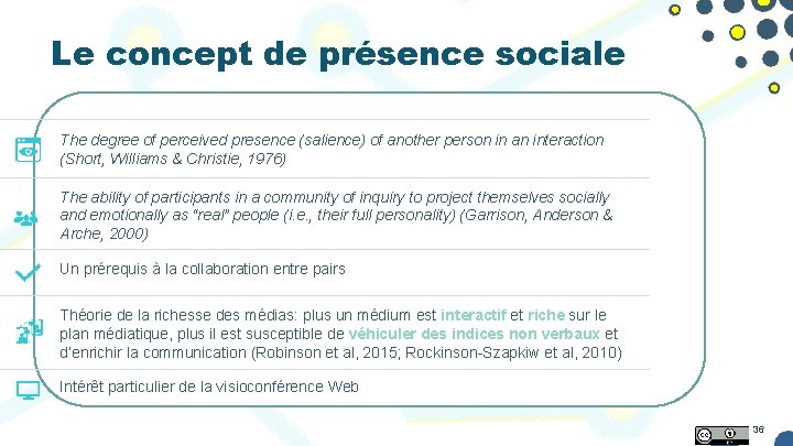 Le concept de présence sociale The degree of perceived presence (salience) of another person