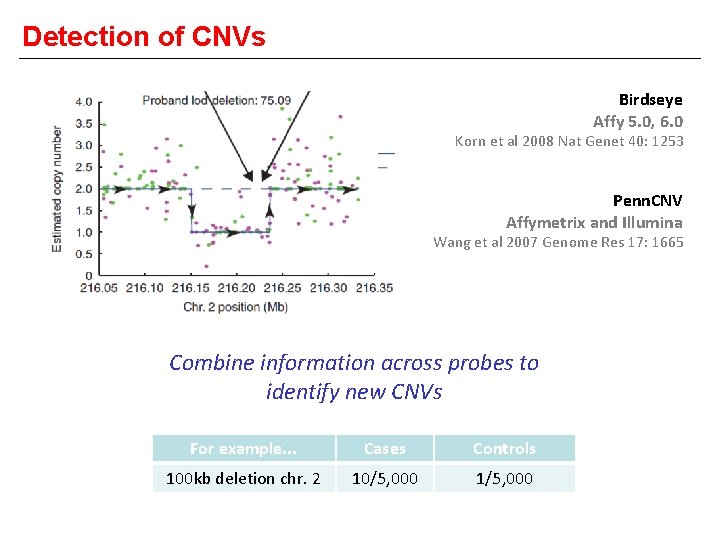 Detection of CNVs Birdseye Affy 5. 0, 6. 0 Korn et al 2008 Nat