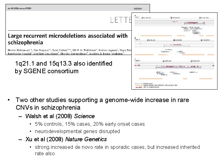 1 q 21. 1 and 15 q 13. 3 also identified by SGENE consortium