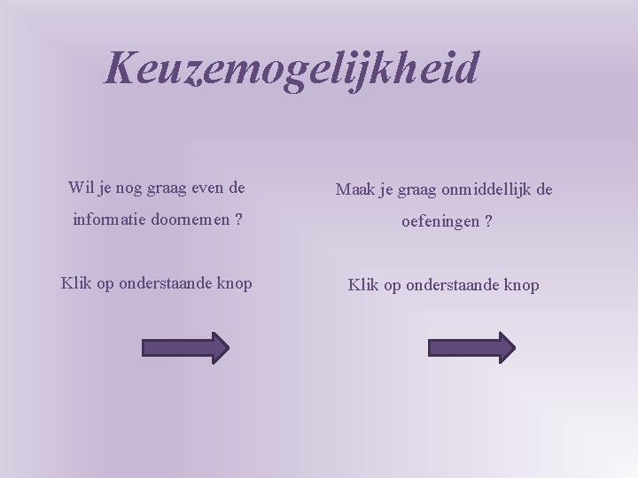 Keuzemogelijkheid Wil je nog graag even de Maak je graag onmiddellijk de informatie doornemen