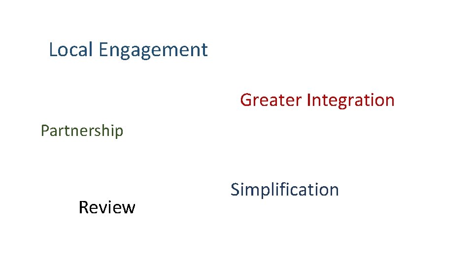 Local Engagement Greater Integration Partnership Review Simplification 