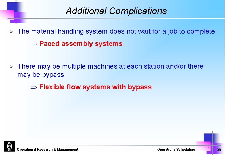 Additional Complications Ø The material handling system does not wait for a job to