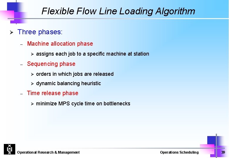 Flexible Flow Line Loading Algorithm Ø Three phases: – Machine allocation phase Ø –