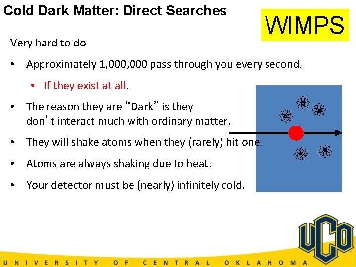 Cold Dark Matter: Direct Searches Very hard to do WIMPS • Approximately 1, 000