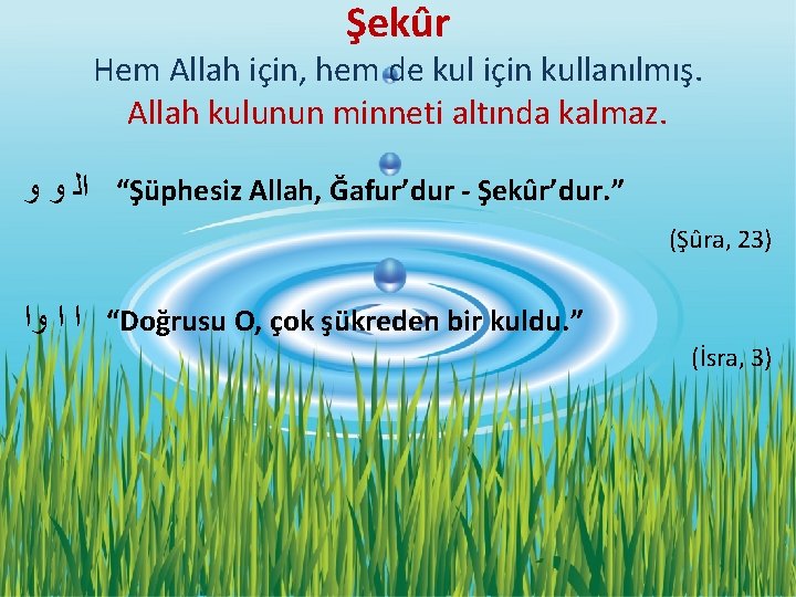 Şekûr Hem Allah için, hem de kul için kullanılmış. Allah kulunun minneti altında kalmaz.