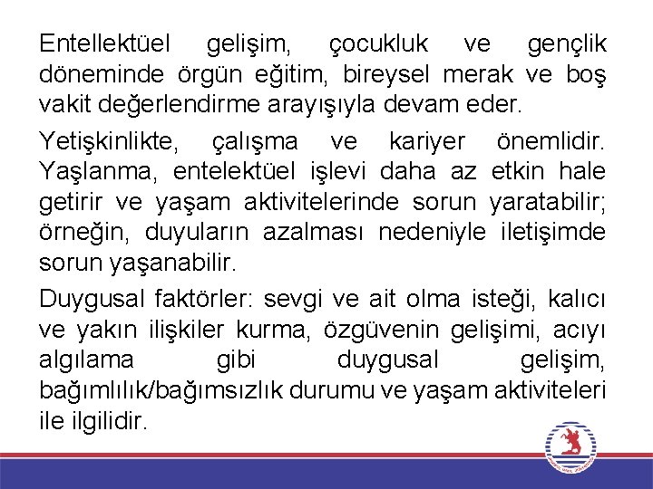 Entellektüel gelişim, çocukluk ve gençlik döneminde örgün eğitim, bireysel merak ve boş vakit değerlendirme