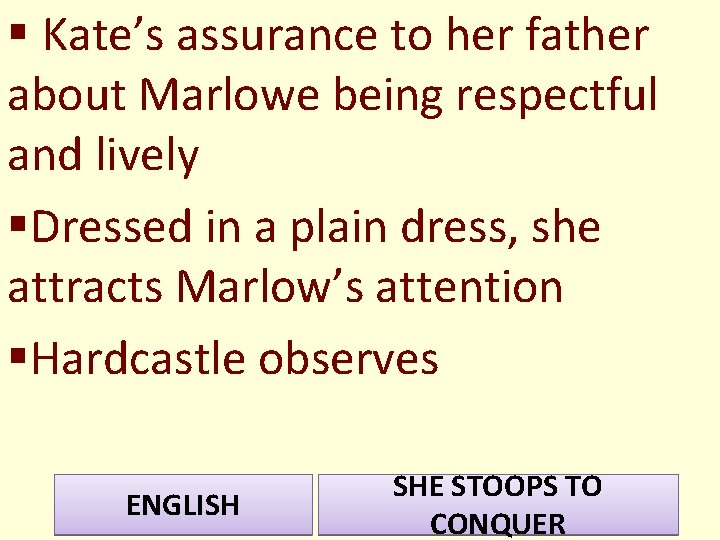 § Kate’s assurance to her father about Marlowe being respectful and lively §Dressed in § Kate’s assurance to her father about Marlowe being respectful and lively §Dressed in