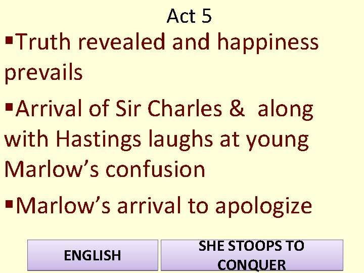 Act 5 §Truth revealed and happiness prevails §Arrival of Sir Charles & along with