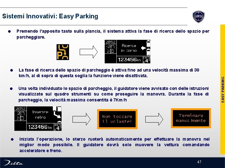 Sistemi Innovativi: Easy Parking Premendo l'apposito tasto sulla plancia, il sistema attiva la fase
