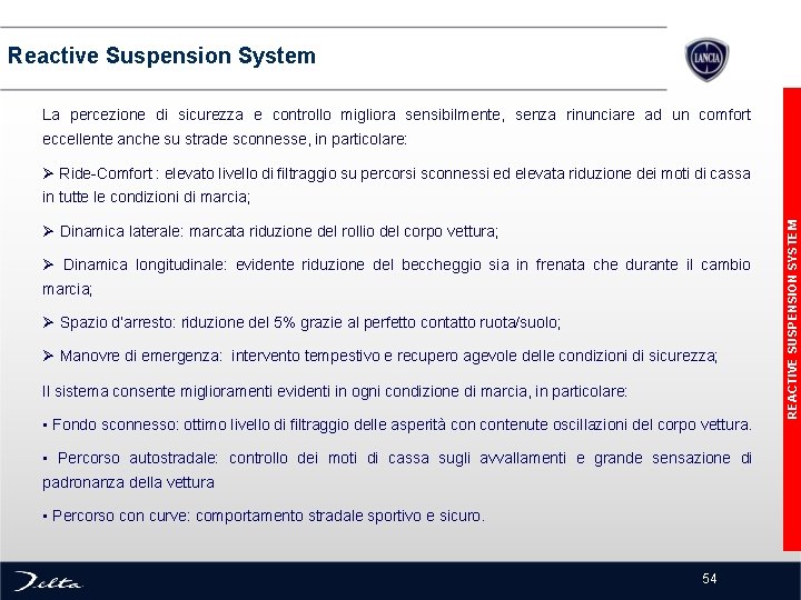 Reactive Suspension System La percezione di sicurezza e controllo migliora sensibilmente, senza rinunciare ad