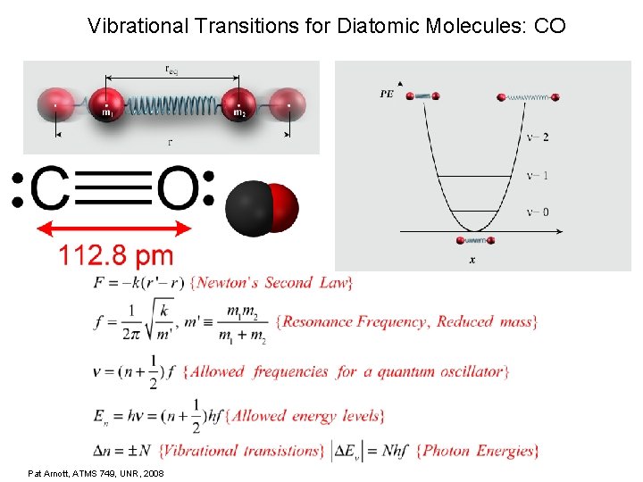 Vibrational Transitions for Diatomic Molecules: CO Pat Arnott, ATMS 749, UNR, 2008 