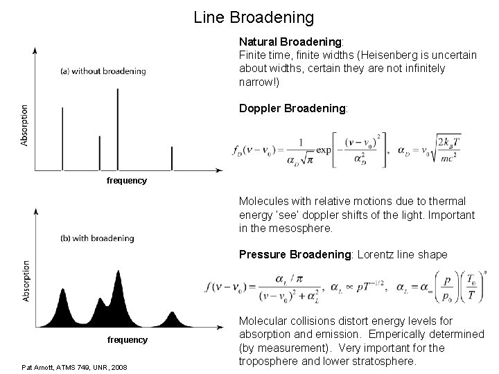Line Broadening Natural Broadening: Finite time, finite widths (Heisenberg is uncertain about widths, certain