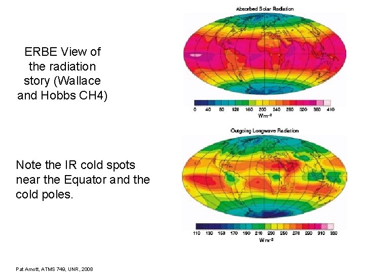 ERBE View of the radiation story (Wallace and Hobbs CH 4) Note the IR