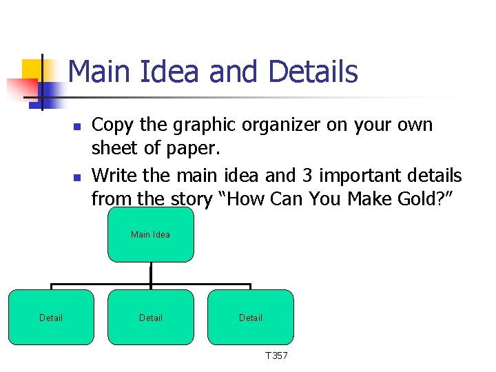 Main Idea and Details n n Copy the graphic organizer on your own sheet