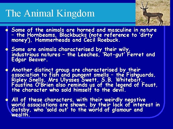 The Animal Kingdom l Some of the animals are horned and masculine in nature