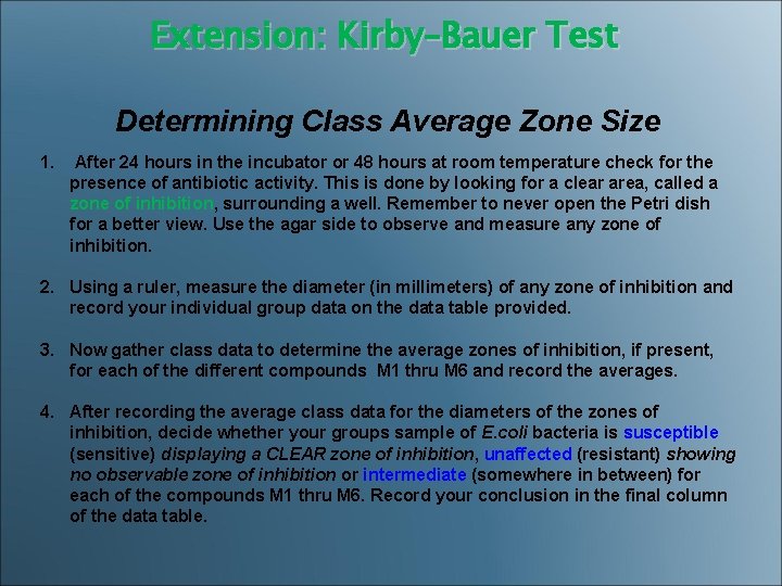 Extension: Kirby–Bauer Test Determining Class Average Zone Size 1. After 24 hours in the
