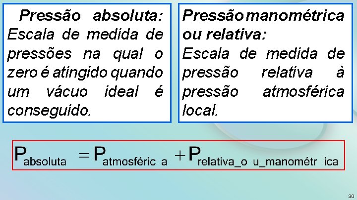 Pressão absoluta: Escala de medida de pressões na qual o zero é atingido quando