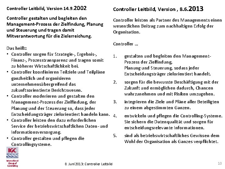 Controller Leitbild, Version 14. 9. 2002 Controller gestalten und begleiten den Management-Prozess der Zielfindung,