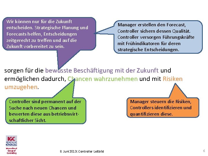 Wir können nur für die Zukunft entscheiden. Strategische Planung und Forecasts helfen, Entscheidungen zeitgerecht