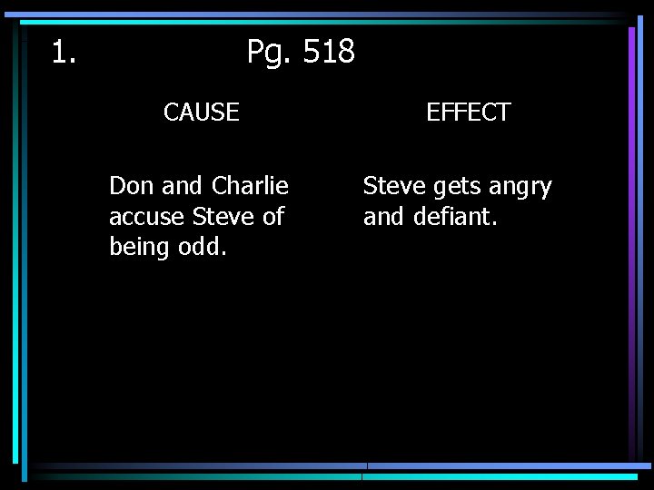 1. Pg. 518 CAUSE Don and Charlie accuse Steve of being odd. EFFECT Steve