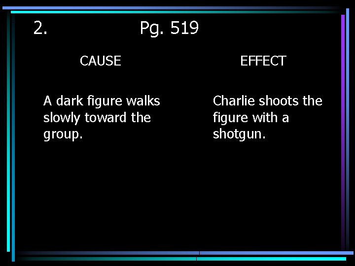 2. Pg. 519 CAUSE A dark figure walks slowly toward the group. EFFECT Charlie