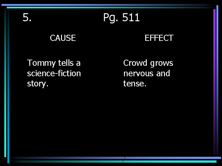 5. Pg. 511 CAUSE Tommy tells a science-fiction story. EFFECT Crowd grows nervous and