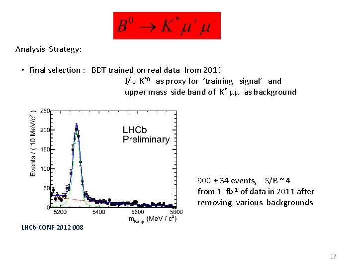 Analysis Strategy: • Final selection : BDT trained on real data from 2010 J/y