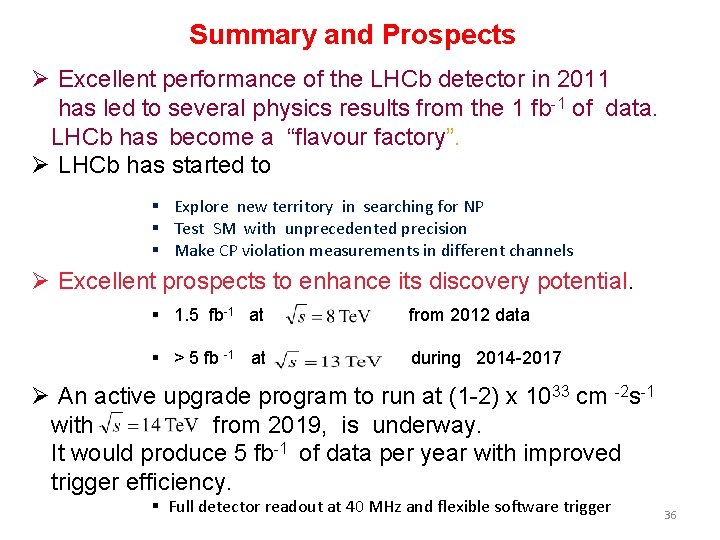 Summary and Prospects Ø Excellent performance of the LHCb detector in 2011 has led