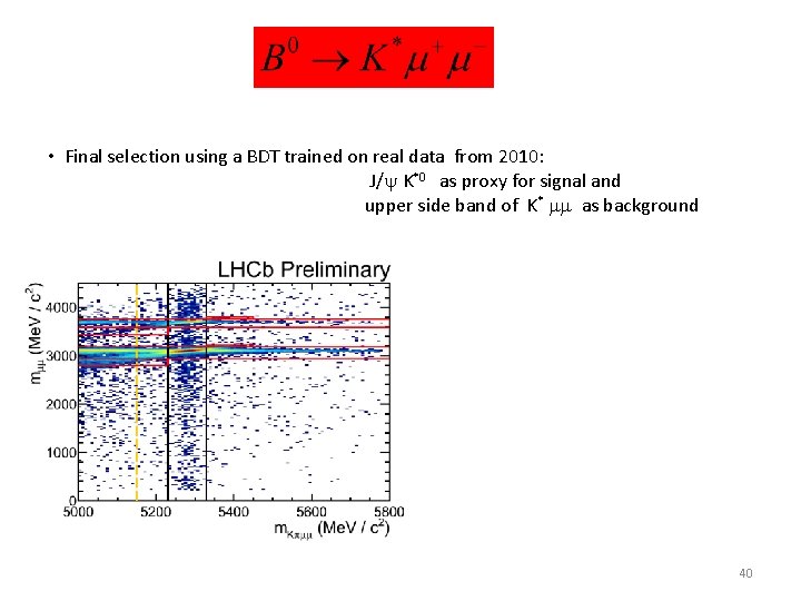  • Final selection using a BDT trained on real data from 2010: J/y