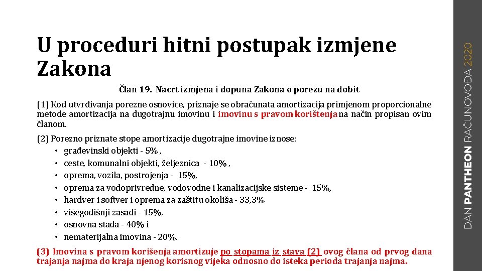 U proceduri hitni postupak izmjene Zakona Član 19. Nacrt izmjena i dopuna Zakona o