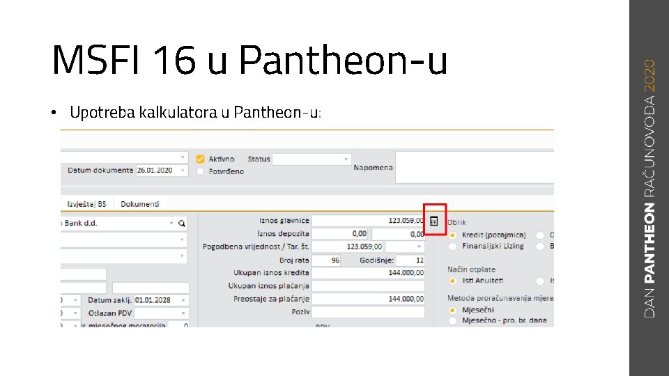 MSFI 16 u Pantheon-u • Upotreba kalkulatora u Pantheon-u: 